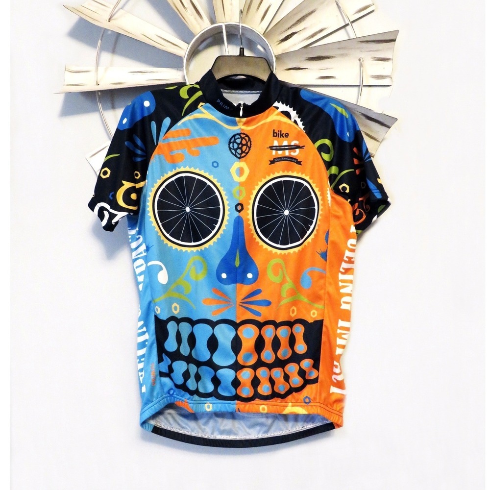 Primal Bike MS 2016 30th Anniversary Cycling Jersey Men's L Sugar Skull  1/4 Zip